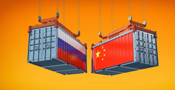 Freight Containers Russia China Flag Rendering — Stock Photo, Image