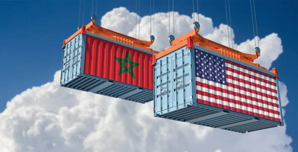 Freight Containers Usa Morocco National Flags Rendering — Stock Photo, Image