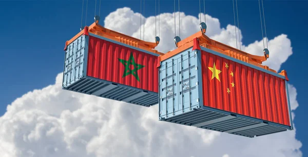 Freight Containers China Morocco National Flags Rendering — Stock Photo, Image