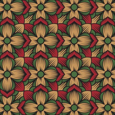 Klasik soyut, kusursuz geleneksel model tasarım vektörü. Java çiçekli batik kumaşı.