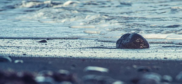 Nahaufnahme von Steinen am vom Wasser umspülten Strand — Stockfoto