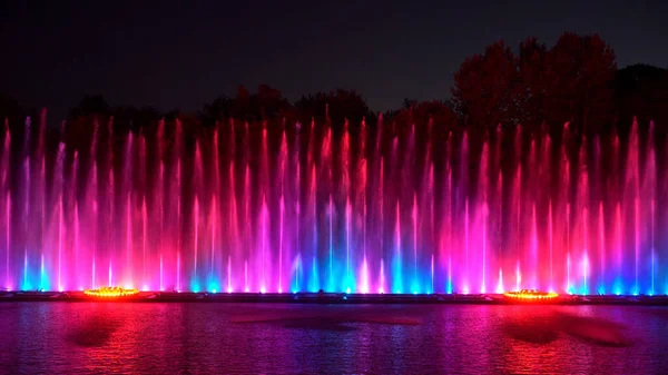 Musical fountain with laser animations. — Stock Photo, Image