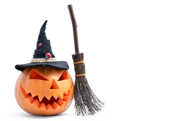 Halloween Tök Faragott Alakja Egy Mosolyt Faragott Sütőtök Halloween Jack — Stock Fotó