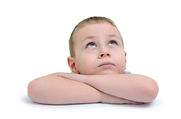 Niño Puso Cabeza Sus Manos Miró Hacia Arriba — Foto de Stock