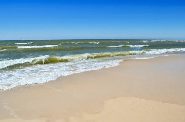 Meereswellen Spülen Den Sauberen Sandstrand Landschaft Einem Wilden Strand Das — Stockfoto