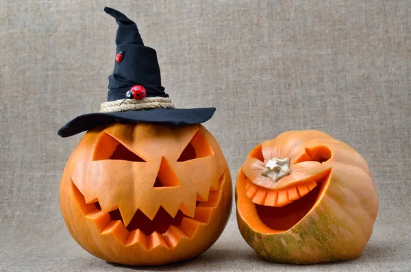 Halloween Tök Faragott Alakja Egy Mosolyt Faragott Sütőtök Halloween Jack — Stock Fotó