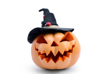 Cadılar Bayramı için balkabağı beyaz arka planda izole. Cadılar Bayramı için balkabağından oyulmuş Jack Lantern kafası..