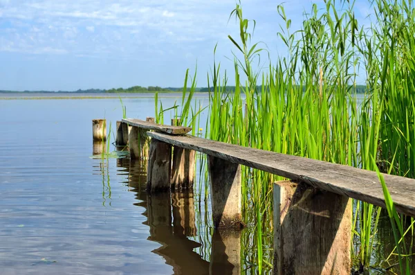 Gammal Strandpromenad Floden Mot Den Blå Himlen — Stockfoto