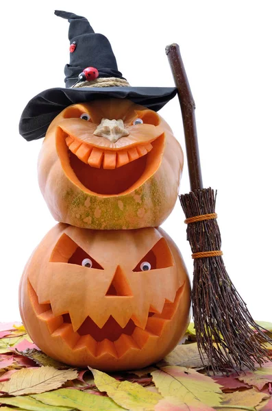 Dynia Halloween Izolowane Białym Tle Jack Lantern Head Rzeźbione Dyni — Zdjęcie stockowe