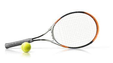 Tenis raket ve top. Beyaz arka plan üzerinde izole