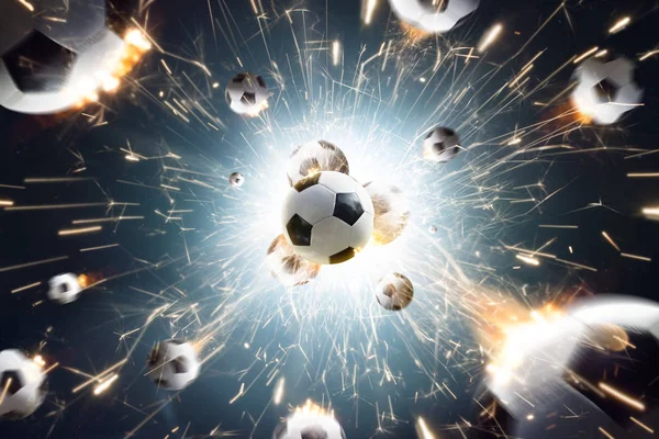 アクションで火の火花で爆発のサッカー ボール — ストック写真