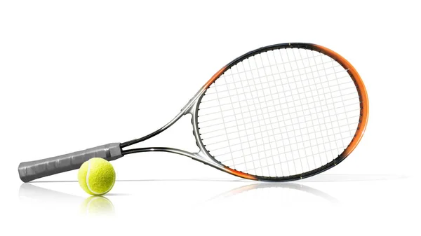 Tenis Raket Top Beyaz Arka Plan Üzerinde Izole — Stok fotoğraf