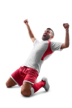 Soccer player celebrates winning. Joy clipart