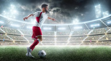 Fanlar ve bayraklar ile gece Futbol stadyumunda eylem topu