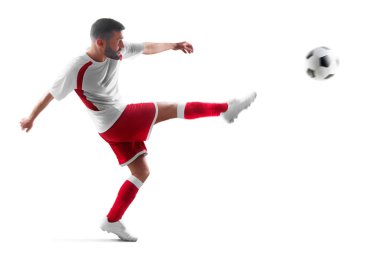 Profesyonel futbolcu eylem. Beyaz arka planda yalıtılmış