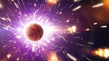Basketbol. Ateş kıvılcımları ile dramatik basketbol arka plan eylem