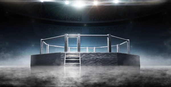 MMA Ocnagon. Alt manzara. Spor. Dövüş Şampiyonası. Dövüş gecesi. Işıkta MMA sekizgeni