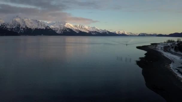 Úžasný Výhled Příliv Zimní Večer Aljašce — Stock video