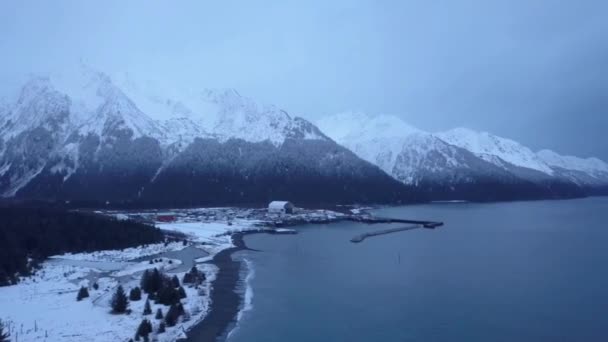 Seward 阿拉斯加船港口的冬季景色 — 图库视频影像