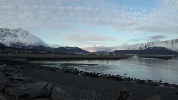 Fantastisk Kväll Vintern Tide Utsikt Alaska — Stockvideo