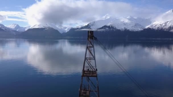 Alaska Bir Dock Üzerindeki Endüstri Sanayii Donatımı Kel Kartallar Asılı — Stok video