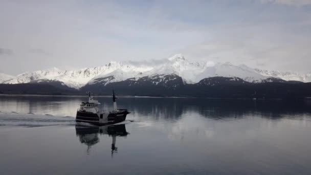 Commerciële Heilbot Vissersboten Wateren Van Opstanding Bay Seward Alaska — Stockvideo