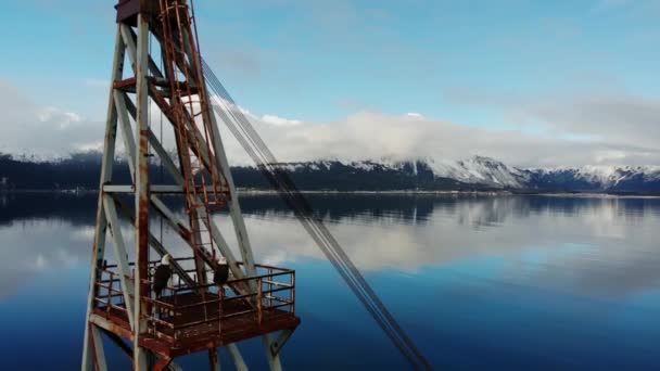 Águias Carecas Penduradas Equipamentos Industriais Abandonados Uma Doca Alasca — Vídeo de Stock