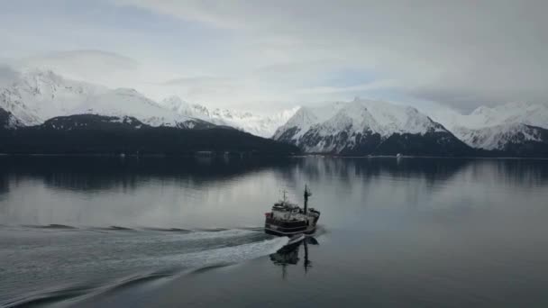 商業オヒョウ復活スワード アラスカ湾の海域で漁船 — ストック動画