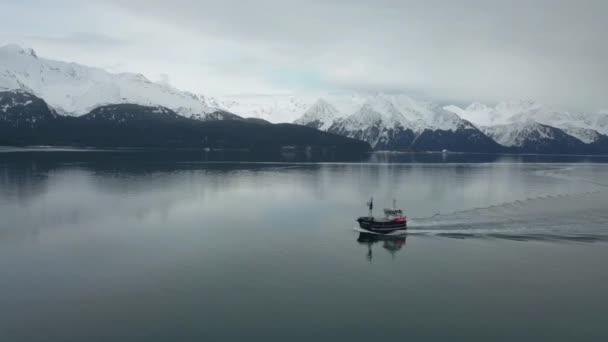 Barcos Pesca Fletán Comercial Las Aguas Resurrection Bay Seward Alaska — Vídeos de Stock