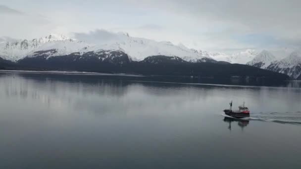 Коммерческие Палтусные Рыболовные Суда Водах Залива Воскресения Сьюард Аляске — стоковое видео