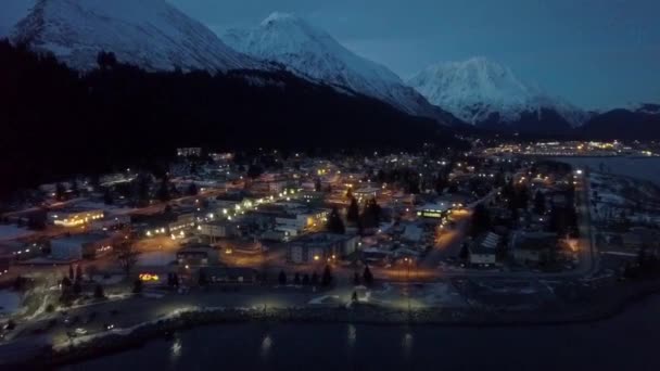 Seward Alaska Çevresindeki Bir Soğuk Kış Akşamında — Stok video