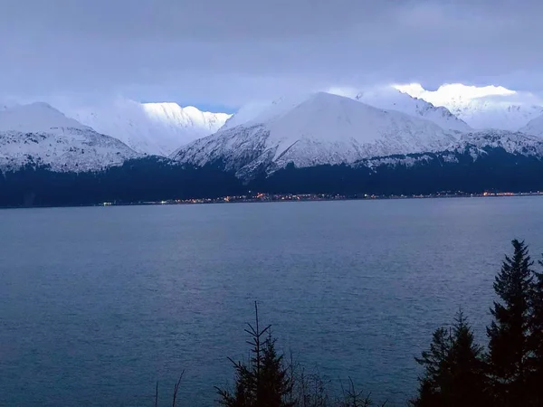 Vinterudsigt Alaskas Kenai Halvø Chugach Bjergene - Stock-foto