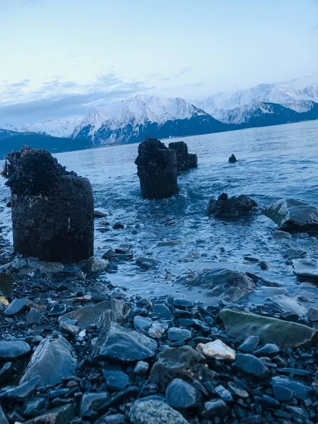Remains of the old dock in Seward Alaska after the earthquake of 1964 or \