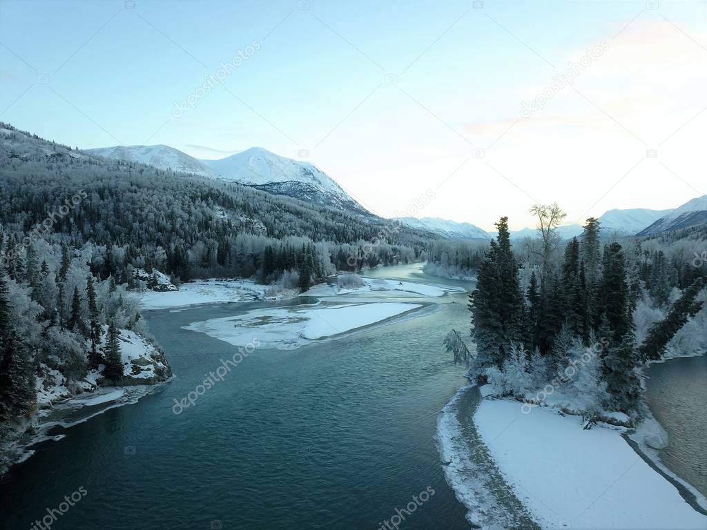 Winter views of Alaska's Kenai Peninsula and the Chugach mountains