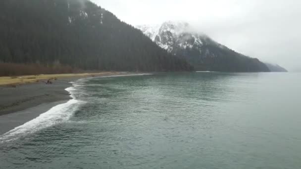 Bucear Alaska Día Invierno Oscuro Lluvioso — Vídeo de stock