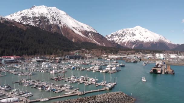 スワードアラスカ港とウォーターフロントの忙しい港 — ストック動画