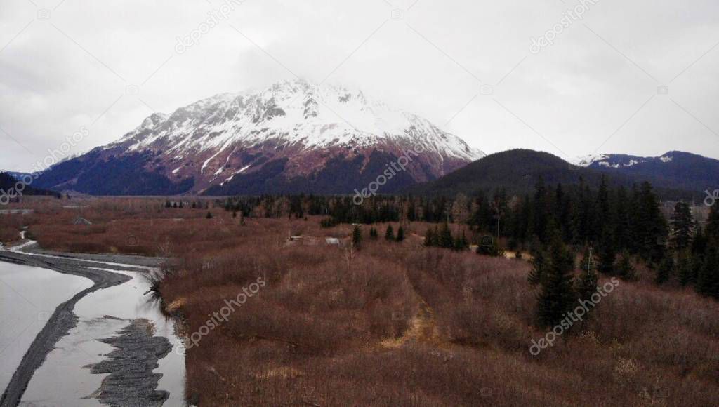 Spring mountain scenery in Alaska 