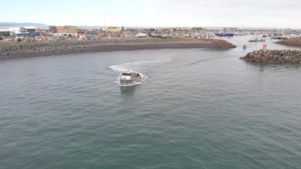 ブリストル湾サーモンシーズンのためにホーマーアラスカで海の試験を行う新築の商業漁船 — ストック動画