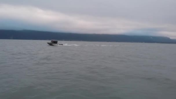 Freizeitbootfahrer Fahren Alaska Einer Werft Vorbei — Stockvideo