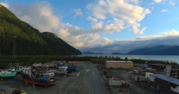 Maritime Industrie Kreuzfahrtschiffe Fischerboote Und Naturkulissen Von Seward Alaska — Stockvideo