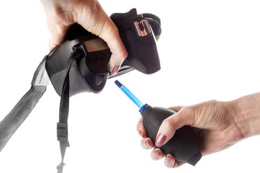 matris Slr fotoğraf makinesi ile beyaz arka plan üzerinde Hava Temizleme