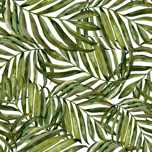 tropical pattern, green palm, watercolor leaves