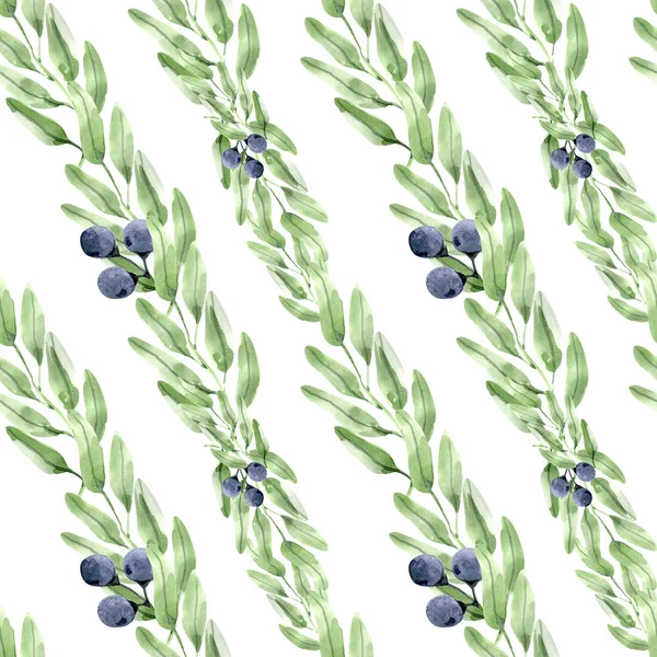 watercolor seamless pattern leaves, berries and branches