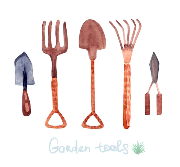 Garden tools watercolor — Stock Photo, Image