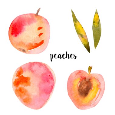 Şeftali, dilim seti suluboya, logo için