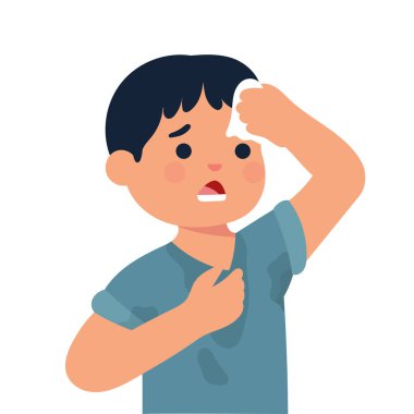 Küçük çocuk terleme vektör illüstrasyon beyaz arka plan üzerinde izole