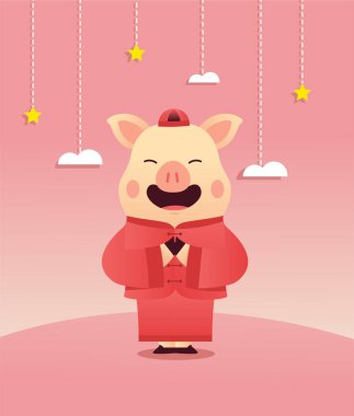 Ulusal kostümlü domuz, Çin yeni yıl konsepti 