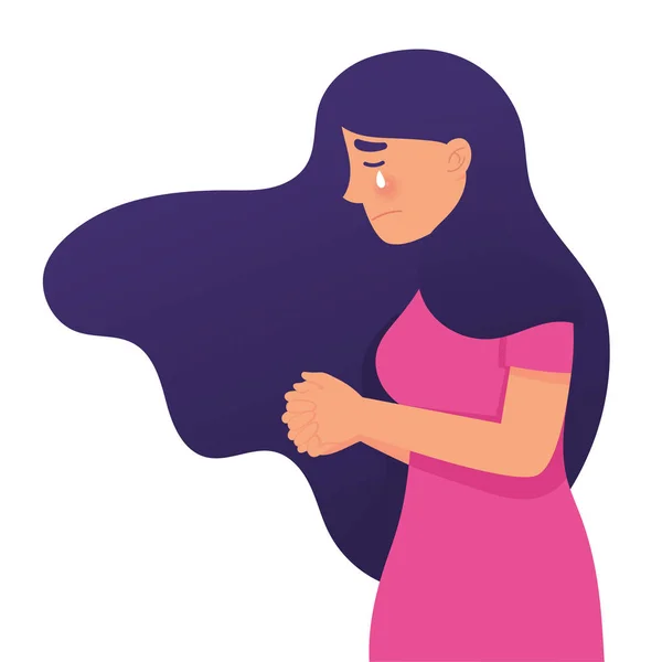 Vector Illustration Sad Woman Crying — Stock Vector