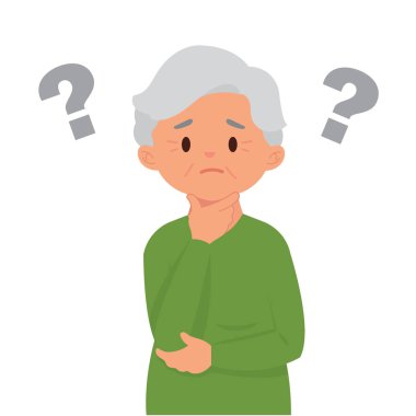 Kafası karışmış yaşlı kadının vektör illüstrasyonu