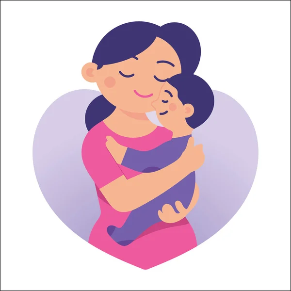 Mother Hugging Son Vector Illustration — Stock Vector